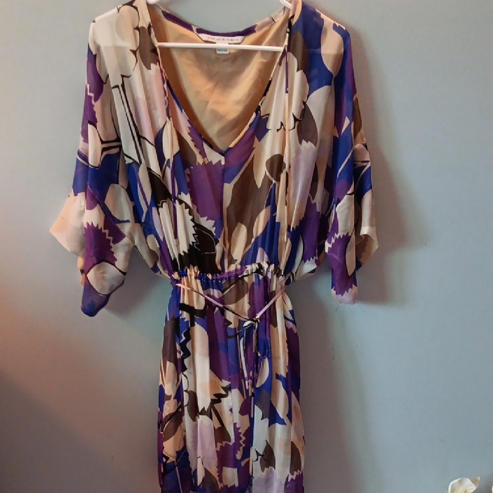 Diane Von Furstenberg Purple and Cream Silk Dress